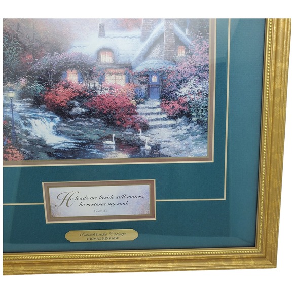 Thomas‎ Kinkade Accent Prints Framed Art Serene Cottage Psalm 23 Gold Frame - Picture 7 of 16